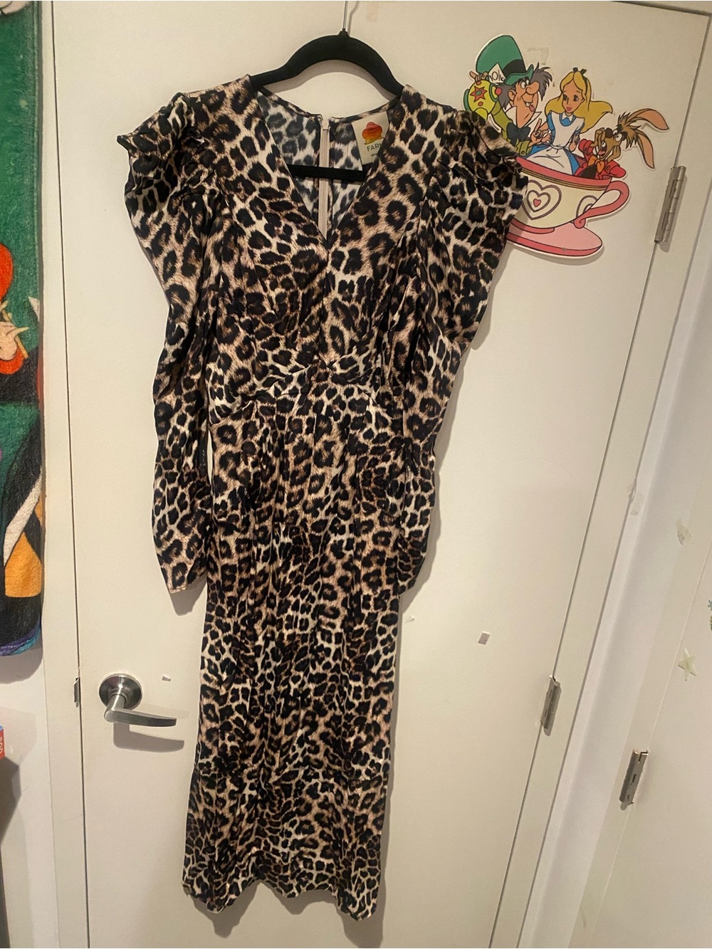 FARM Rio Leopard Print Ruched Ruffle Midi Dress NWT XS - Picture 2 of 11